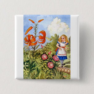 Alice und die sprechenden Blumen im Wunderland Button