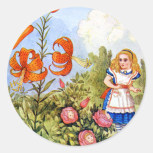 Alice und die sprechenden Blumen im Wunderland Runder Aufkleber