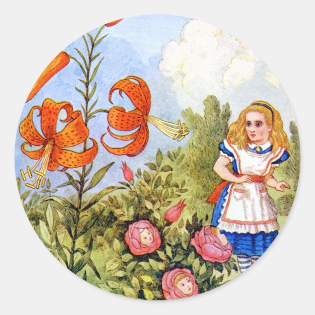 Alice und die Talking-Blume in Wonderland Runder Aufkleber (Vorderseite)