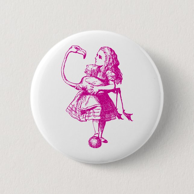 Alice und Flamingo schwärzten Rosa mit Tinte Button (Vorderseite)