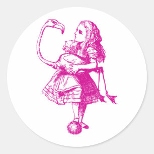 Alice und Flamingo schwärzten Rosa mit Tinte Runder Aufkleber