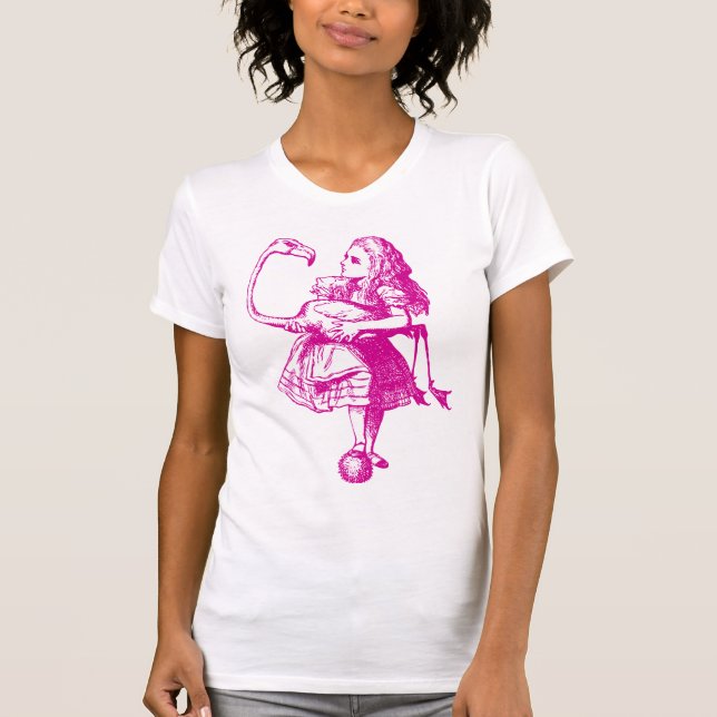 Alice und Flamingo schwärzten Rosa mit Tinte T-Shirt (Vorderseite)