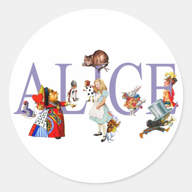 ALICE UND FREUNDE IN WONDERLAND RUNDER AUFKLEBER (Vorderseite)