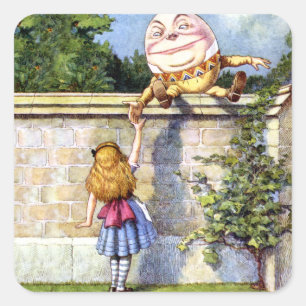 Alice und Humpty Dumpty im Wunderland Quadratischer Aufkleber