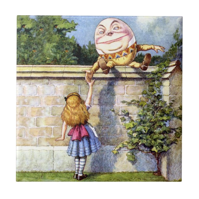 Alice und Humpty Dumpty in Wonderland Fliese (Vorderseite)