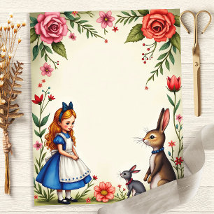 Alice und Kaninchen Blumenschmuck Scrapbook Papier