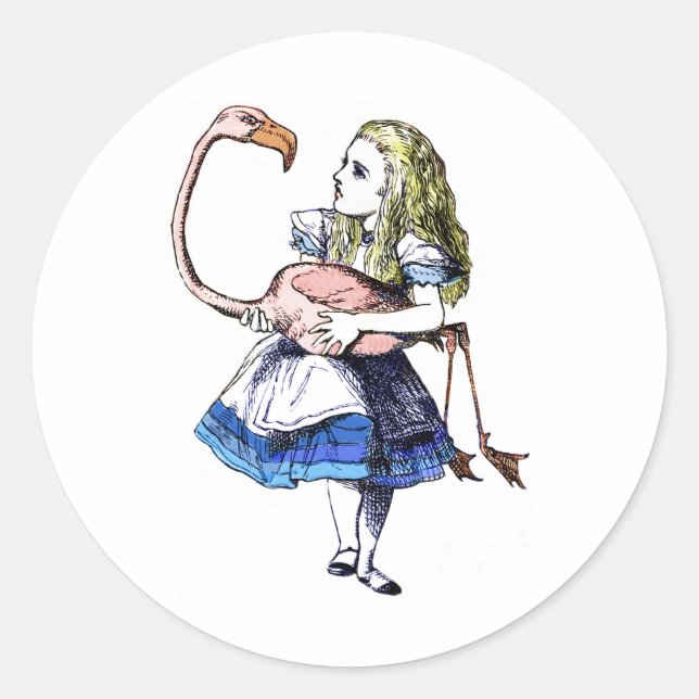 Alice und Pink Flamingo Runder Aufkleber (Vorderseite)
