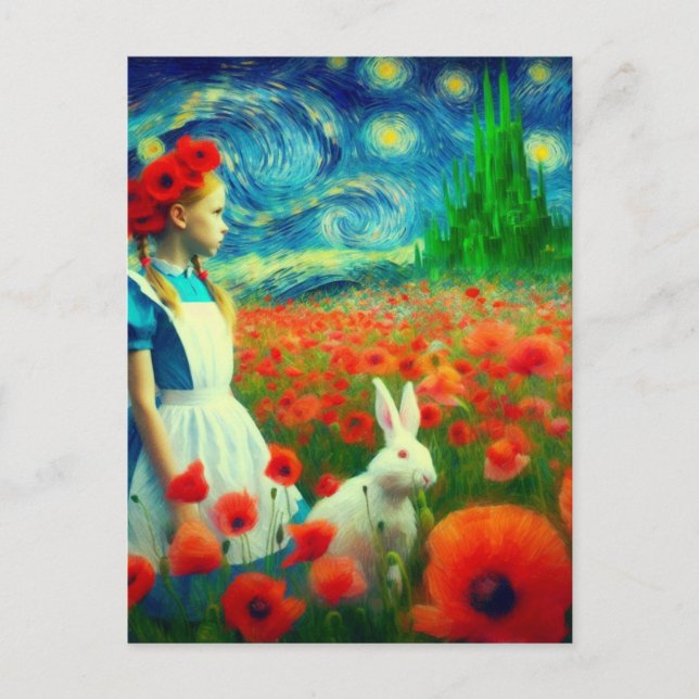 Alice und Rabbit betreten Oz Fantasy Postkarte (Vorderseite)