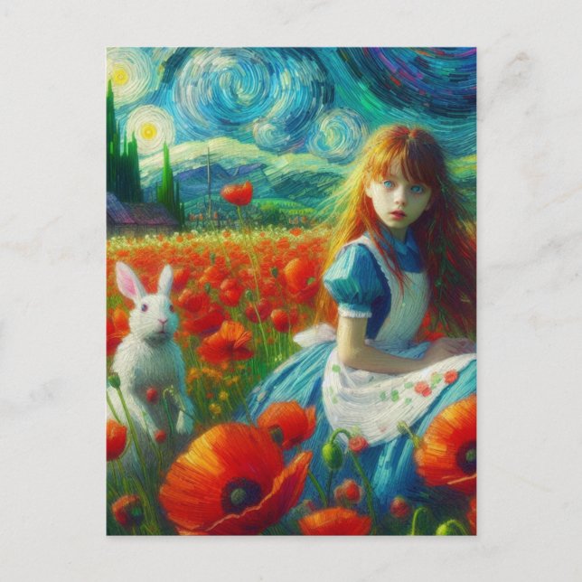 Alice und Rabbit betreten Oz Van Gogh Fantasy Postkarte (Vorderseite)