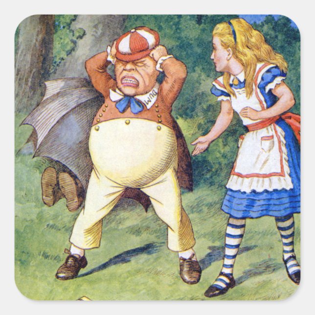 Alice und Tweedledee im Wunderland Quadratischer Aufkleber (Vorderseite)