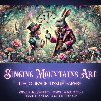 Alice und White Rabbit Wonderland Uhren Decoupage Seidenpapier