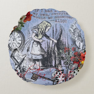 Alice Unsinn Vorhang Wunderland Klassiker Rundes Kissen