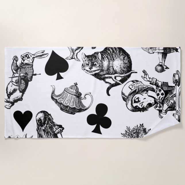 Alice White Rabbit Wonderland Cheshire Cat Strandtuch (Vorderseite)