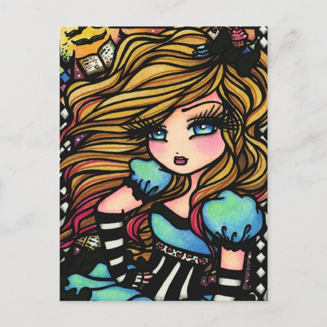 Alice Wonderland Hearts Fairy Fantasy Kunst, Dicht Postkarte (Vorderseite)