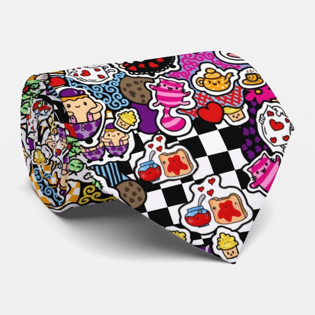 Alice Wonderland Mad Hatter Cat Doodle Art von Lea Krawatte (Gerollt)
