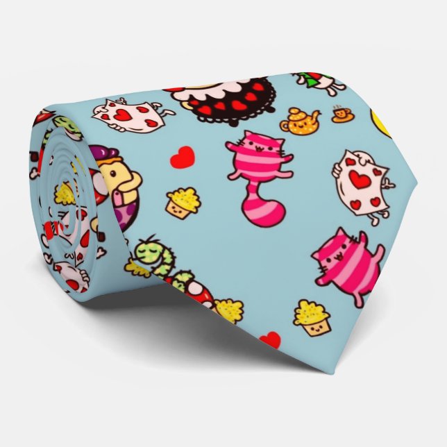 Alice Wonderland Mad Hatter Cat Doodle Art von Lea Krawatte (Gerollt)