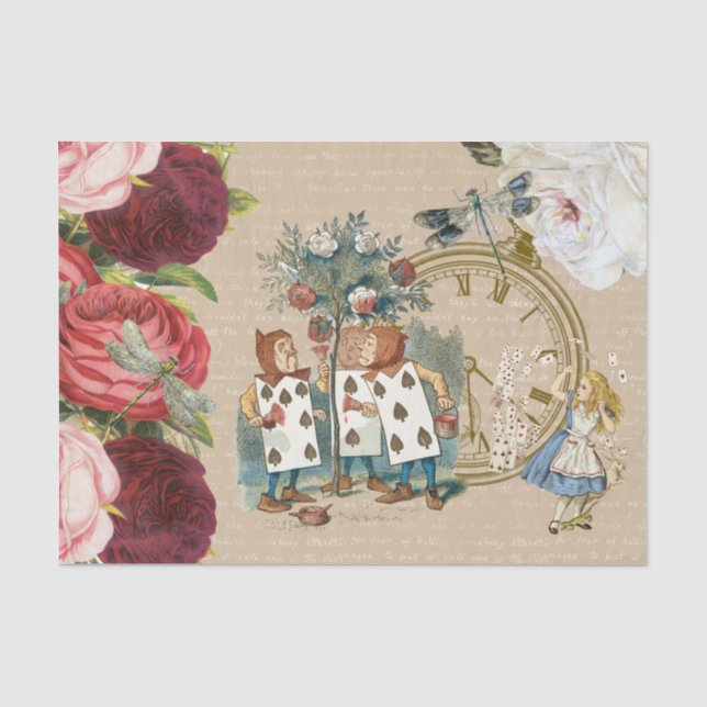 Alice Wonderland Rose Cards Cream Tissue Paper Seidenpapier (Vorderseite)