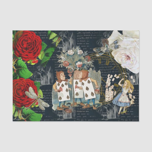 Alice Wonderland Rose Karten Literaturzettel Seidenpapier (Vorderseite)