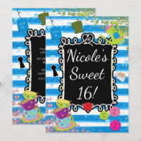 Alice Wonderland Tea Party Heart Frame Invitations