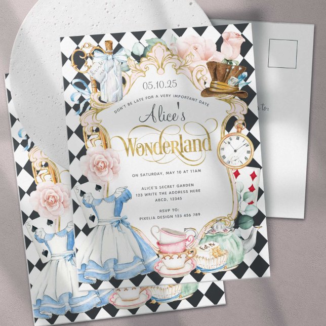 Alice Wunderland Tee Party Geburtstag einladen Einladungspostkarte (Von Creator hochgeladen)
