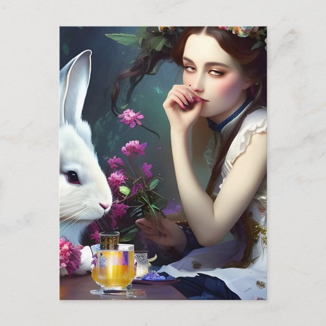 Alices Tea Party mit der Kaninchen-Postkarte Postkarte (Vorderseite)