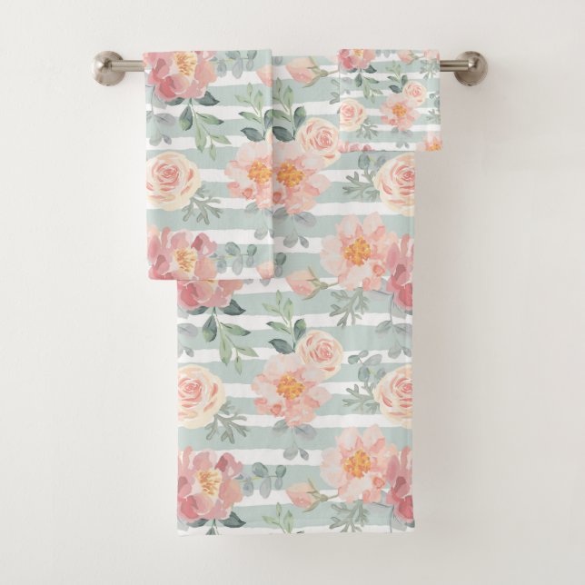 Alicia-Rosen-Streifen-Muster Badhandtuch Set (Insitu)