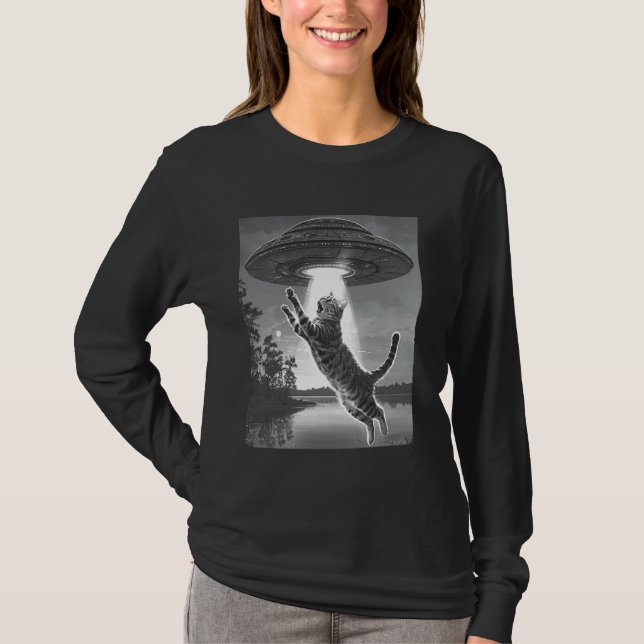 Alien Abduction Cats UFO Flying Saucer Space Funny T-Shirt (Vorderseite)