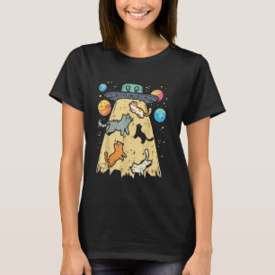 Alien Abduction Cats UFO Flying Saucer Space Women T-Shirt