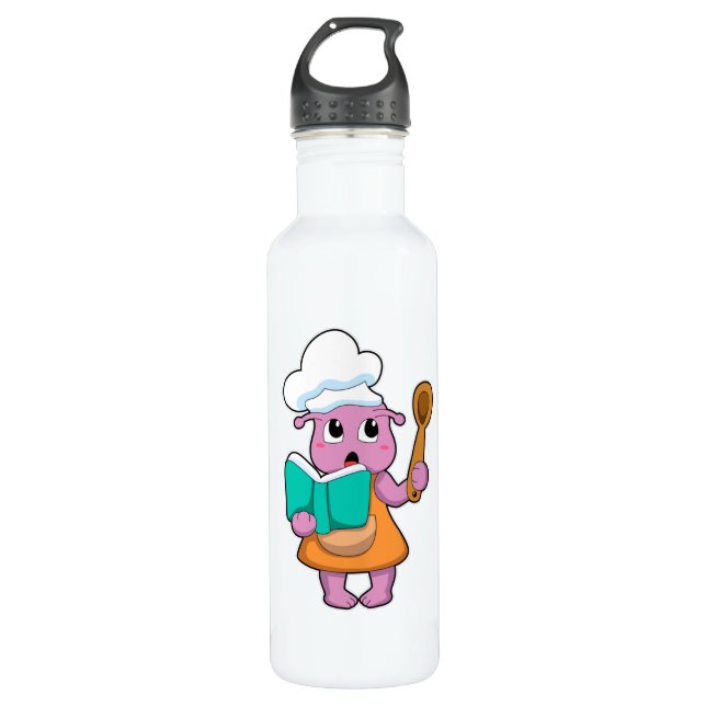 Alien als Koch mit Kochbuch Edelstahlflasche (Vorderseite)