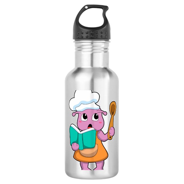 Alien als Koch mit Kochbuch Edelstahlflasche (Vorderseite)