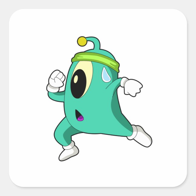 Alien als Runner Quadratischer Aufkleber (Vorderseite)