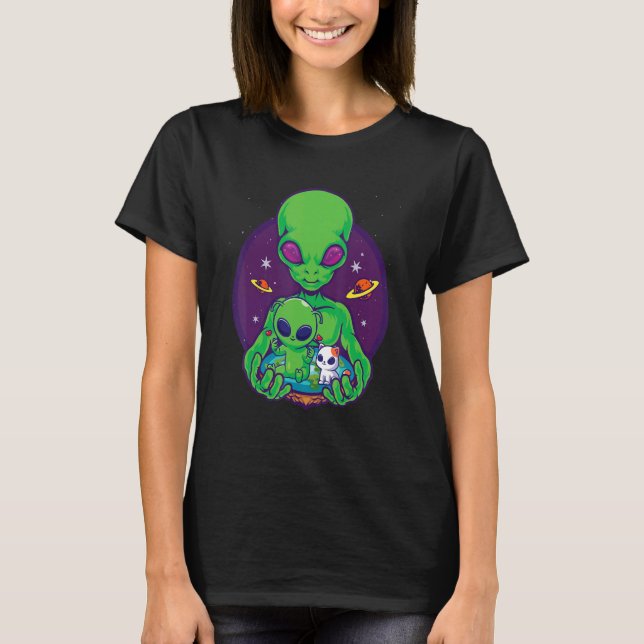 Alien And Cat Sci Fi And Animal T-Shirt (Vorderseite)