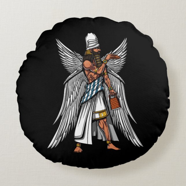 Alien Anunnaki God Alcient Sumerian King Rundes Kissen (Vorderseite)