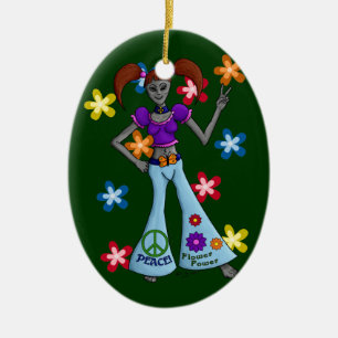 Alien Ation: Oval mit Hippy Chick Keramikornament
