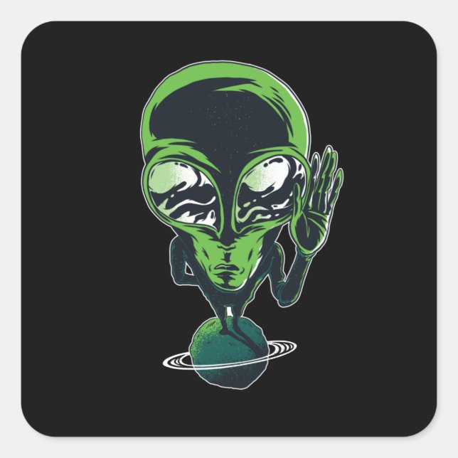Alien auf seinem Zuhause-Planeten Quadratischer Aufkleber (Vorderseite)