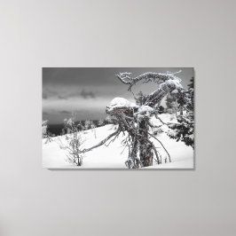Alien aus Holz im Winter Leinwanddruck