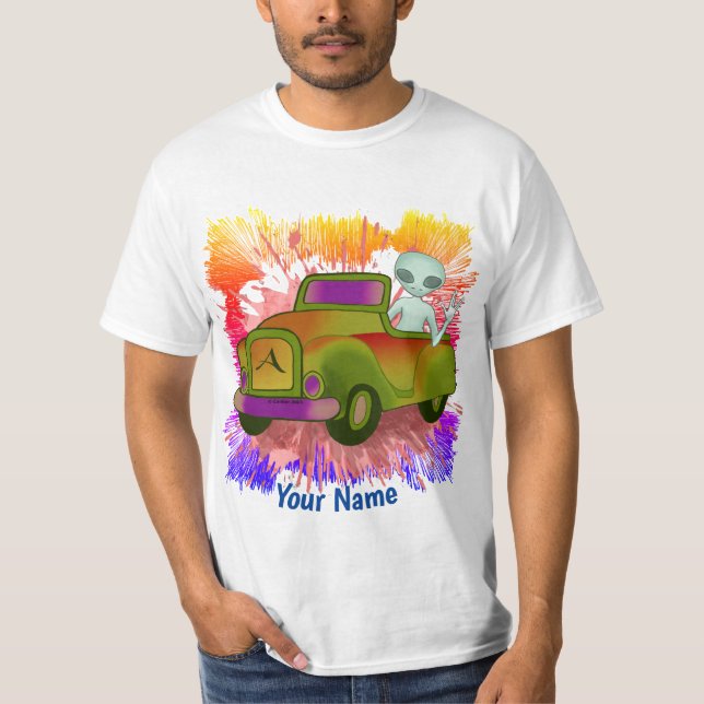 Alien Autofahren T - Shirt (Vorderseite)