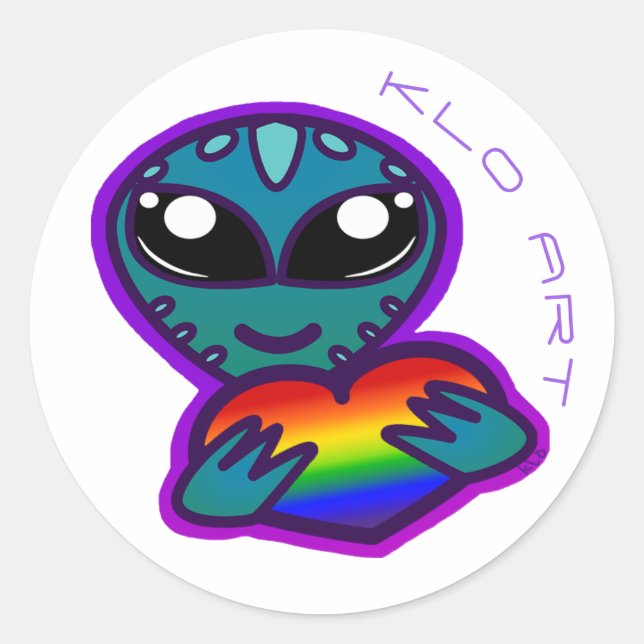 Alien Avec Sticker Coeur Arc-En-Ciel (Devant)