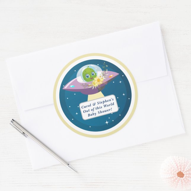 Alien Baby Shower Runder Aufkleber (Umschlag)