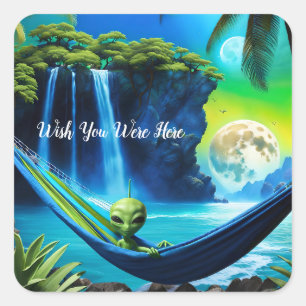 Alien Beach Vacation - wünscht, Sie wären hier Quadratischer Aufkleber