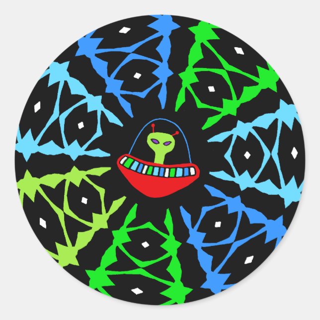 Alien begegnet! runder aufkleber (Vorderseite)