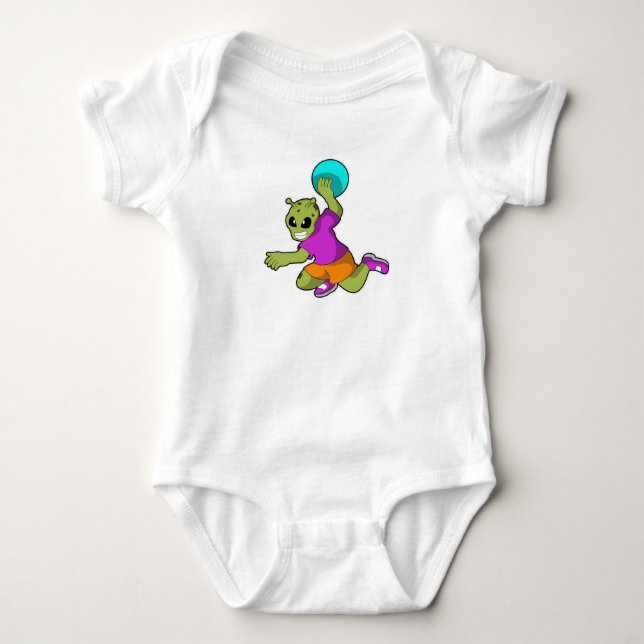 Alien beim Handballspieler mit Handball Baby Strampler (Vorderseite)
