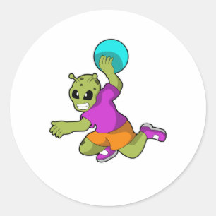 Alien beim Handballspieler mit Handball Runder Aufkleber