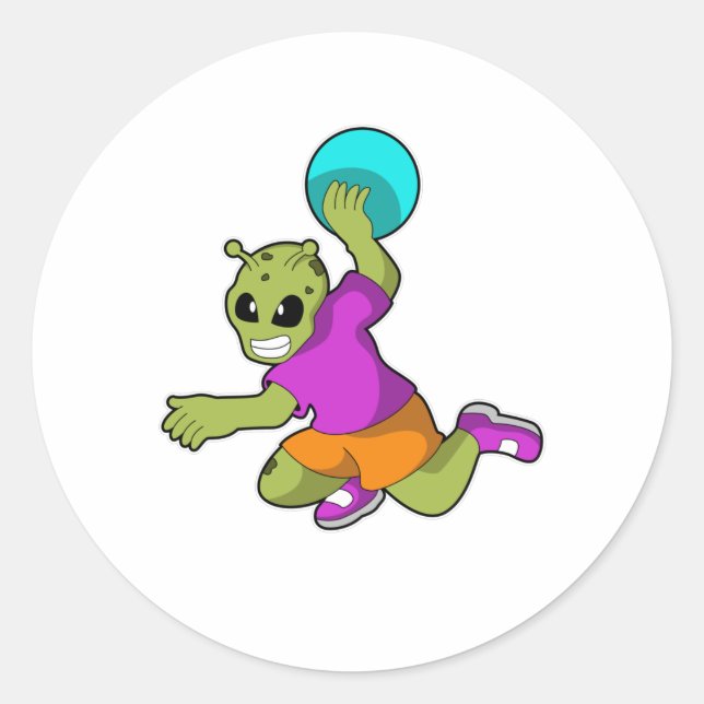 Alien beim Handballspieler mit Handball Runder Aufkleber (Vorderseite)