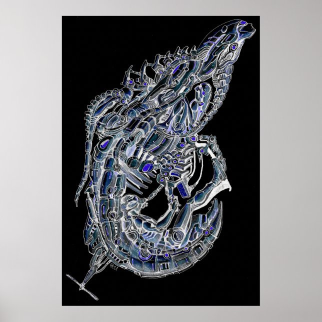 Alien betet Tintenkunst Poster (Vorne)