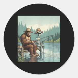Alien Bigfoot Fishing Sasquatch Fischerei Fischer Runder Aufkleber