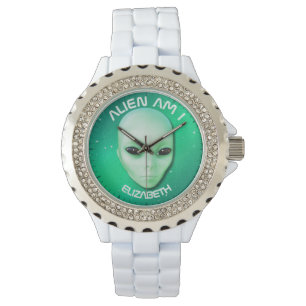 Alien bin ich grüne Alien mit schwarzen Augen kon Armbanduhr