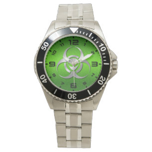 Alien-Biogefährdung-Grün-Stahl Armbanduhr