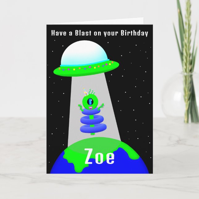 Alien Birthday Girl gefaltet Karte von Jo Images (Vorderseite)