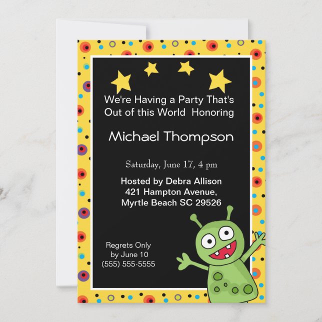 Alien Birthday Party Einladungen (Vorderseite)